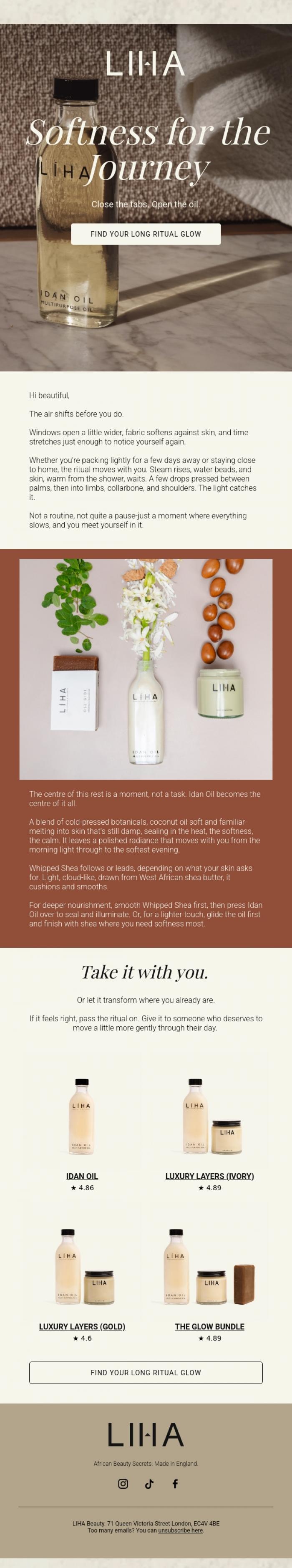 Email Design Inspiration from LIHA Beauty, Long Weekends begin with skin