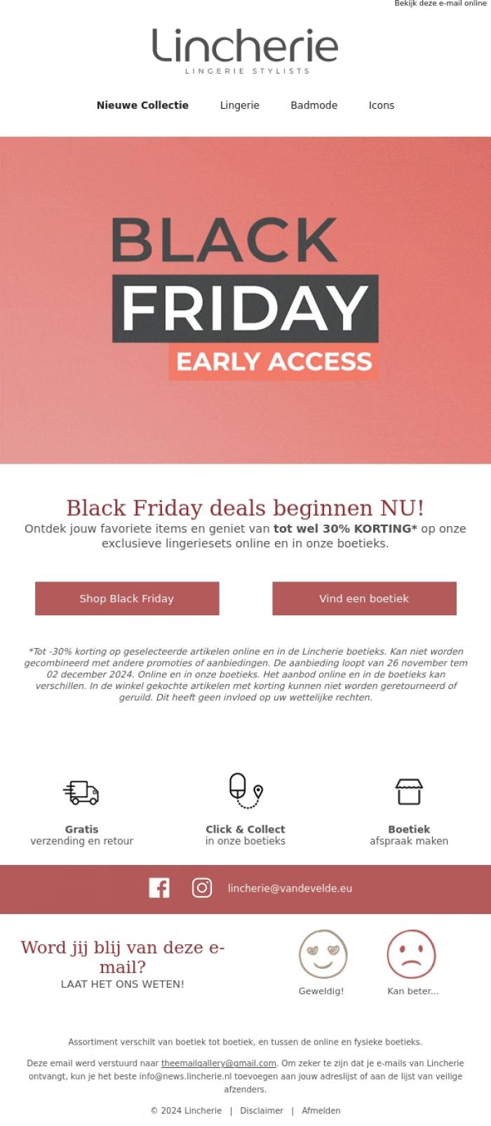 Email Design Inspiration from Lincherie, Black Friday Deals zijn LIVE 🔥