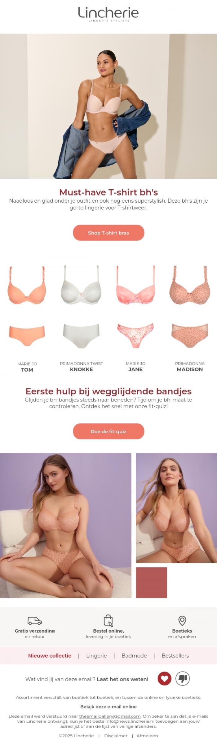 Email Design Inspiration from Lincherie, Al gezien? Verfijnde lingerie voor deze zonnige dagen 🌞