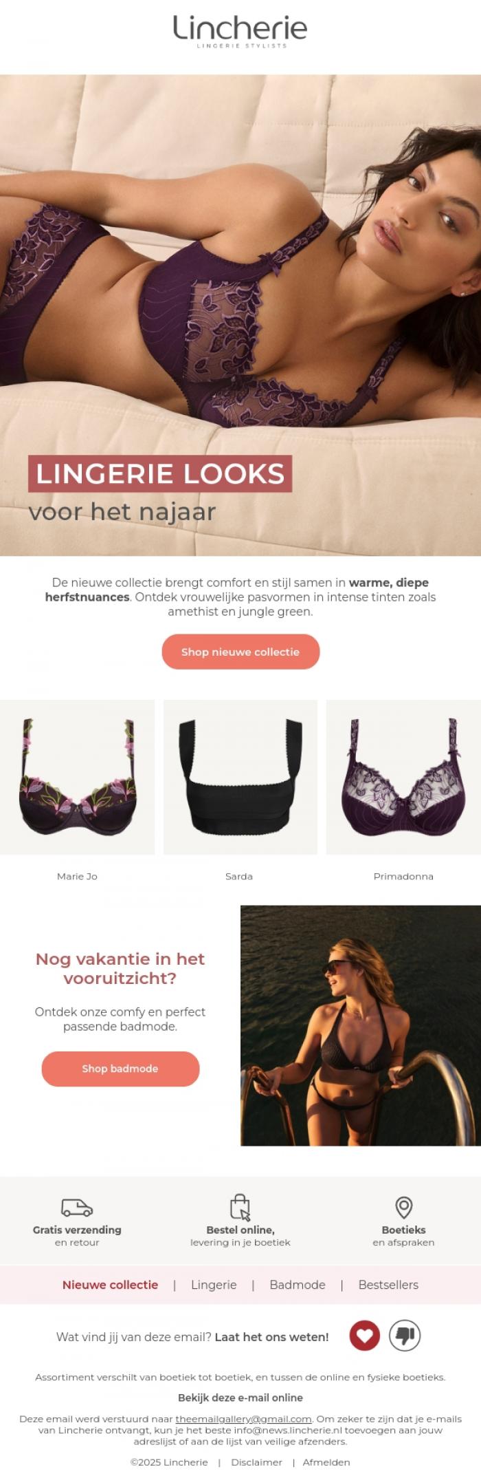 Email Design Inspiration from Lincherie, Ben je ons vergeten? Ontdek d&eacute; lingerielooks voor het najaar