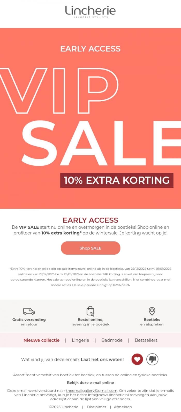 Email Design Inspiration from Lincherie, Early access: 10% EXTRA korting