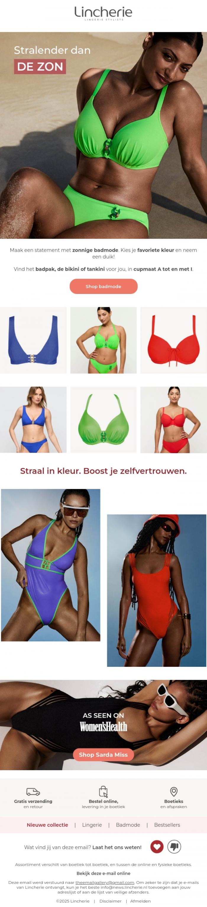 Email Design Inspiration from Lincherie, Nieuw in badmode: stralender dan de zon ☀️