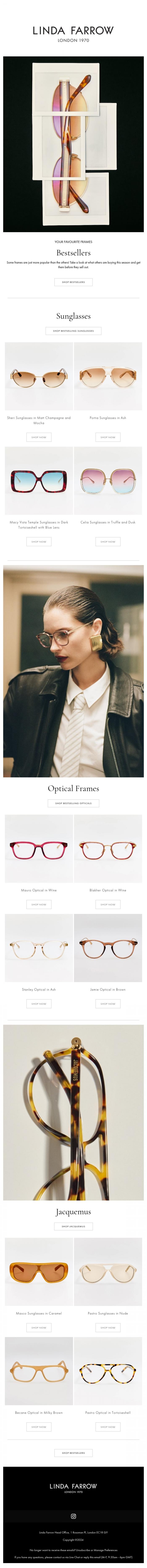 Email Design Inspiration from LINDA FARROW, Bestsellers