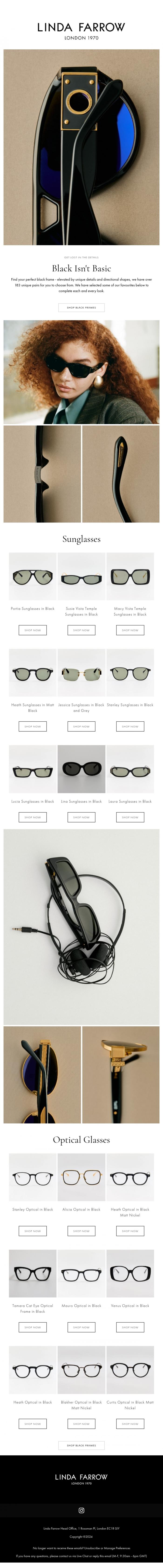 Email Design Inspiration from LINDA FARROW, Black But Not Basic