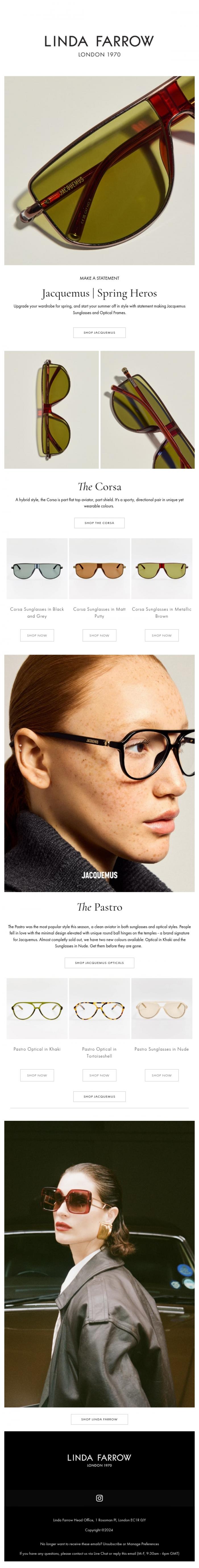 Email Design Inspiration from LINDA FARROW, Jacquemus | Spring Heros