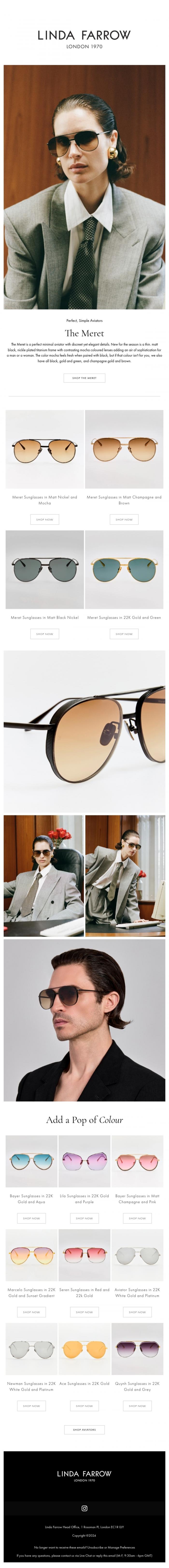 Email Design Inspiration from LINDA FARROW, The Meret | Perfect Minimal Aviators