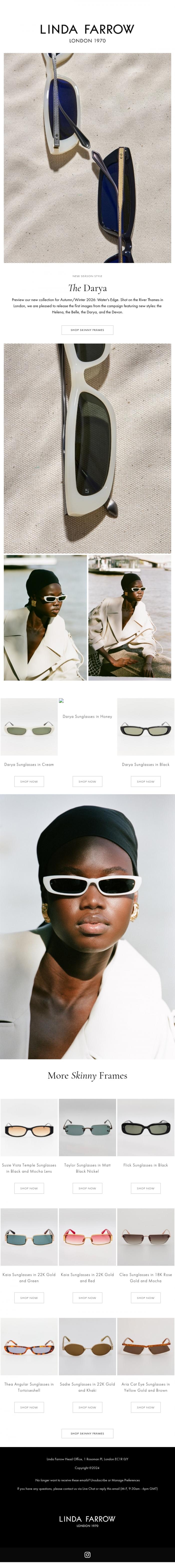 Email Design Inspiration from LINDA FARROW, The Tiniest, Little, Skinny Glasses