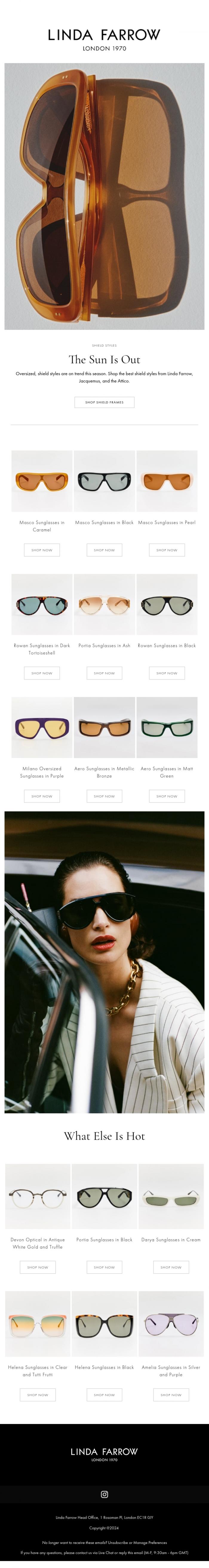 Email Design Inspiration from LINDA FARROW, Sun's Out, Grab Your Shields