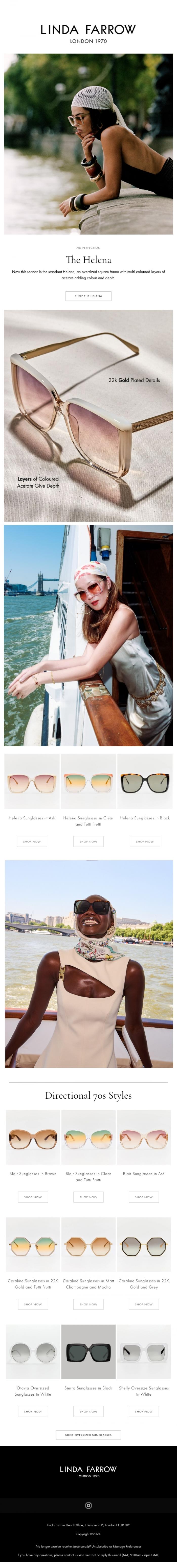 Email Design Inspiration from LINDA FARROW, The Helena | 70s Perfection
