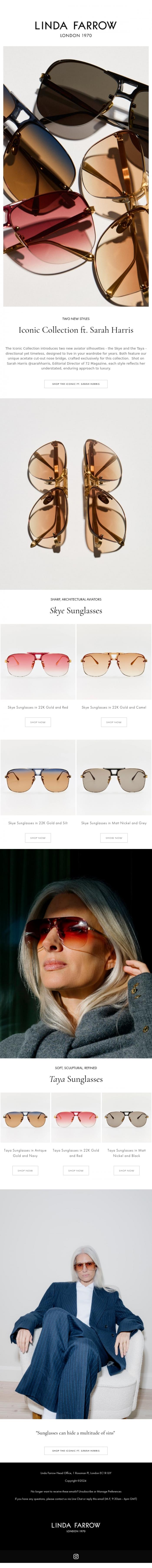 Email Design Inspiration from LINDA FARROW, New Iconic Collection Ft. Sarah Harris