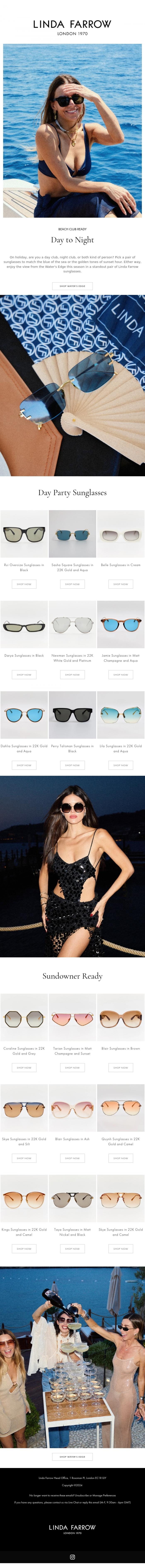 Email Design Inspiration from LINDA FARROW, Day & Night | Beach Club Edition