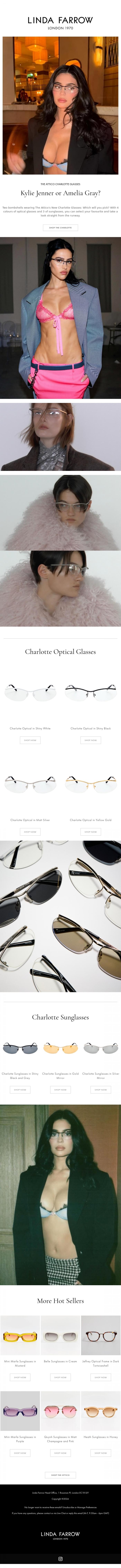 Email Design Inspiration from LINDA FARROW, Kylie's Attico Glasses Are Here