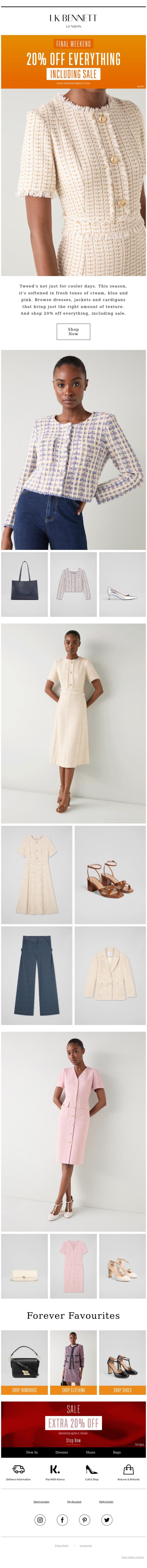 Email Design Inspiration from LK BENNETT, Take 20% Off Everything, Even Sale