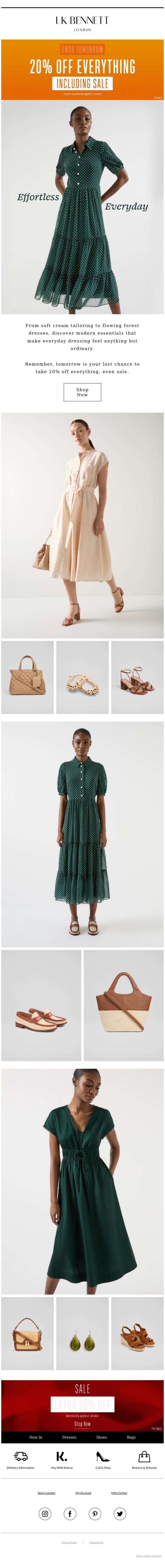 Email Design Inspiration from LK BENNETT, Ends Tomorrow | 20% Off Everything
