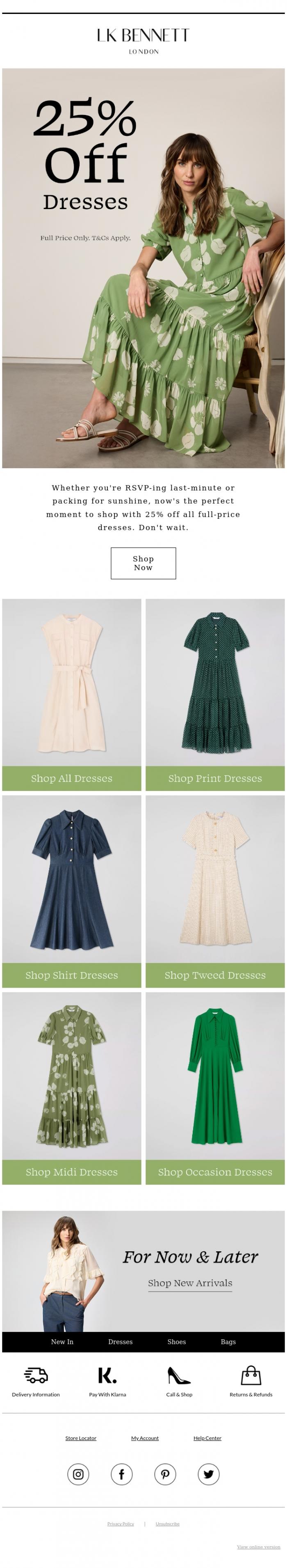 Email Design Inspiration from LK BENNETT, 25% Off Dresses Starts Now
