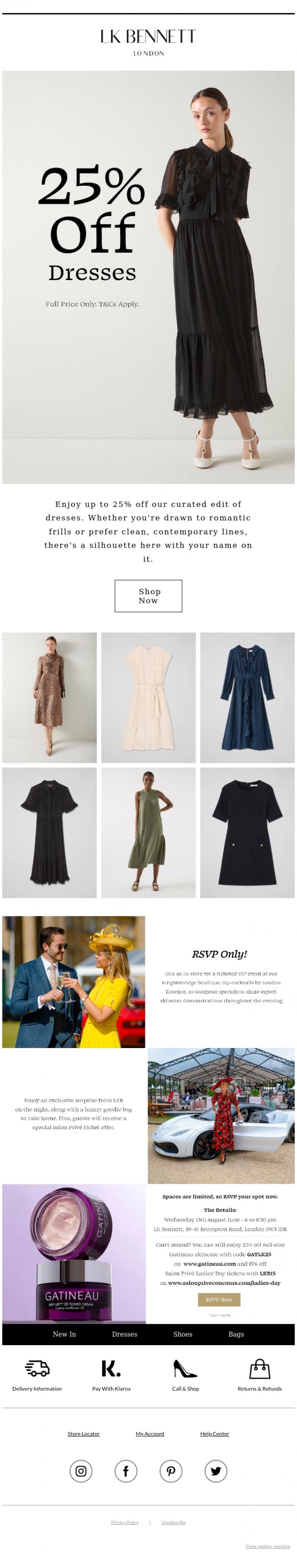 Email Design Inspiration from LK BENNETT, 25% Off Dresses Is Here