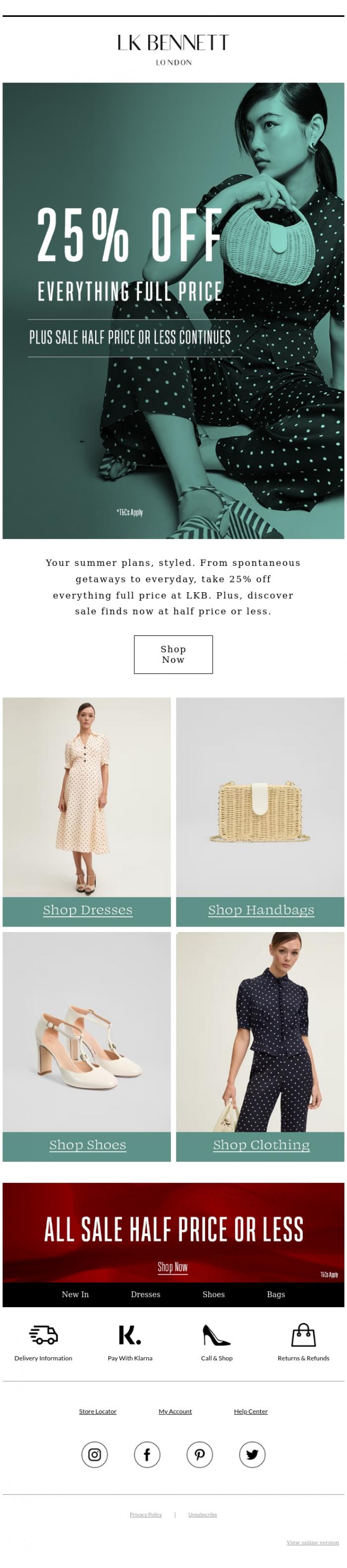 Email Design Inspiration from LK BENNETT, Starts Now | 25% Off Everything Full Price