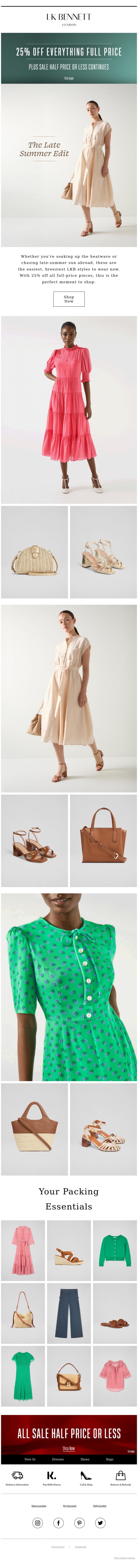 Email Design Inspiration from LK BENNETT, 25% Off Everything Continues