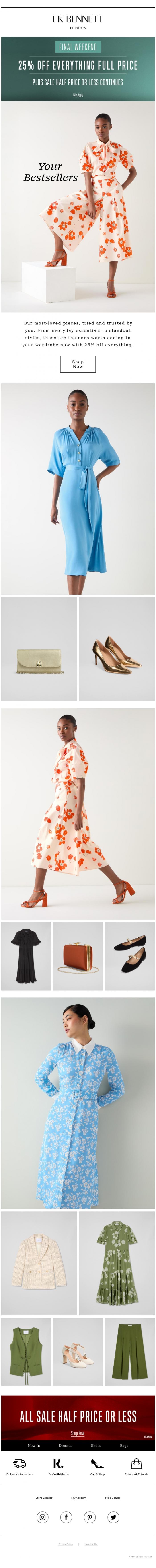 Email Design Inspiration from LK BENNETT, Final Weekend For 25% Off Everything