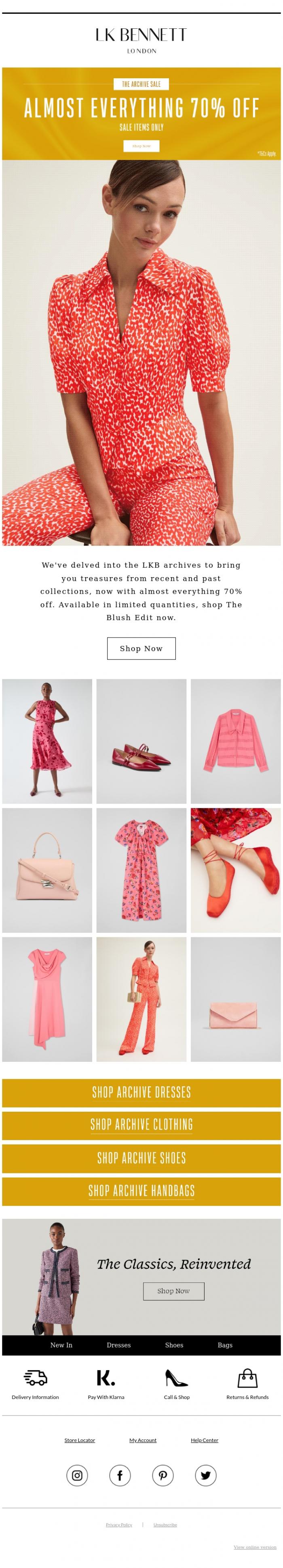 Email Design Inspiration from LK BENNETT, The Archives Are Open | Exclusive Sale