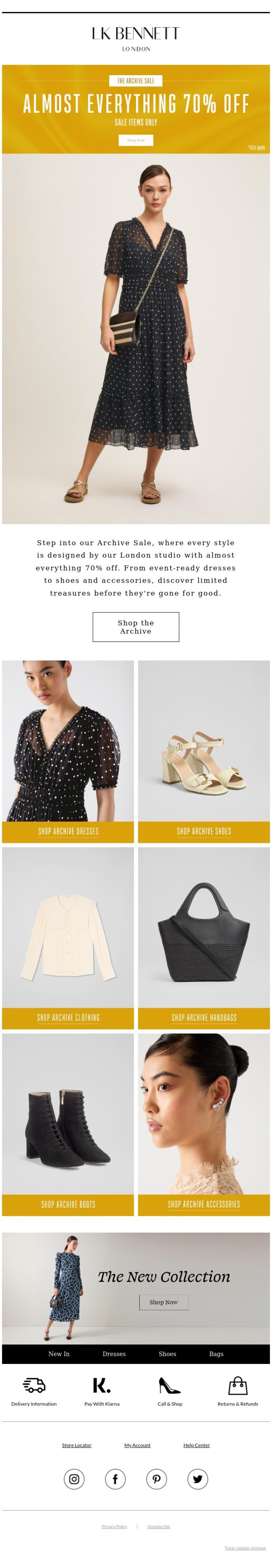 Email Design Inspiration from LK BENNETT, Shop The Archives | Almost Everything 70% Off
