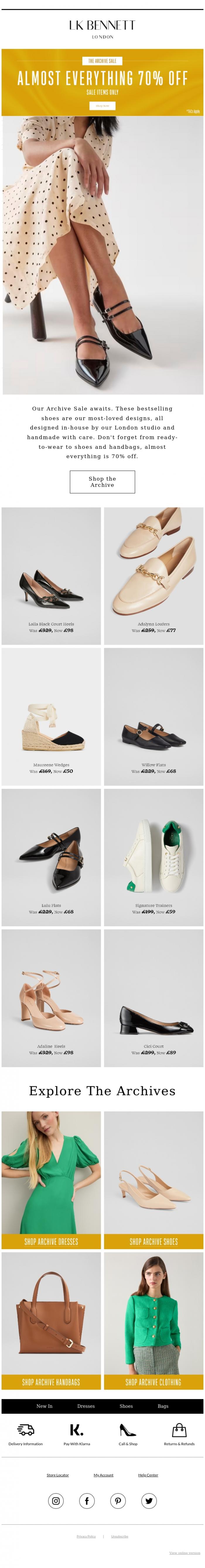 Email Design Inspiration from LK BENNETT, Archive Sale | Almost Everything 70% Off