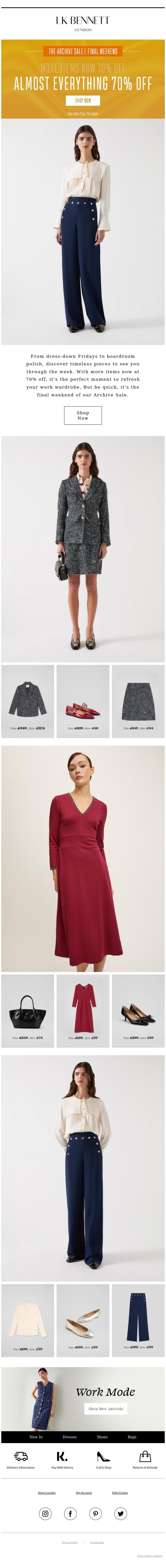 Email Design Inspiration from LK BENNETT, Final Weekend For Archive Sale