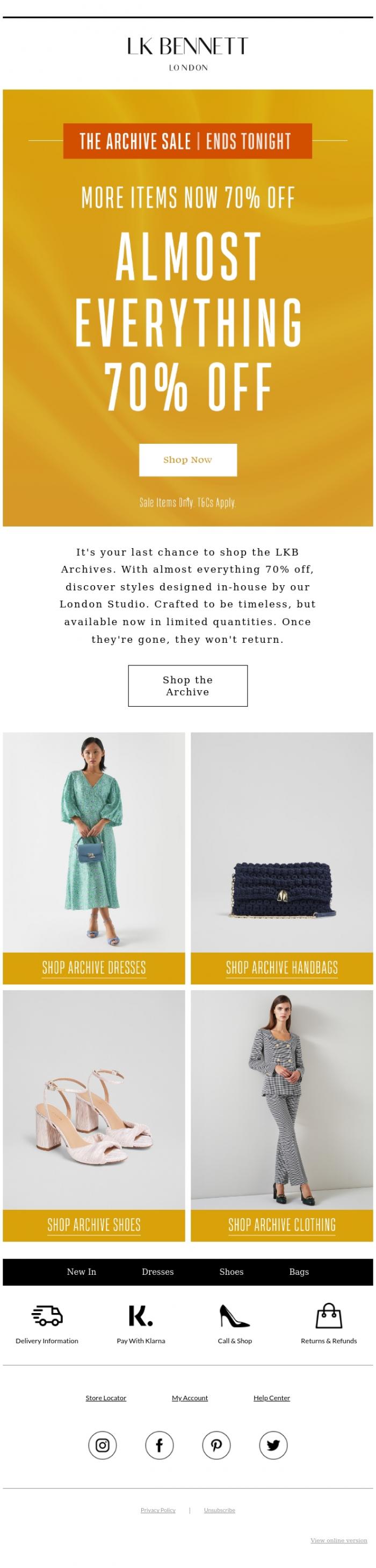 Email Design Inspiration from LK BENNETT, Archive Sale Ends Tonight