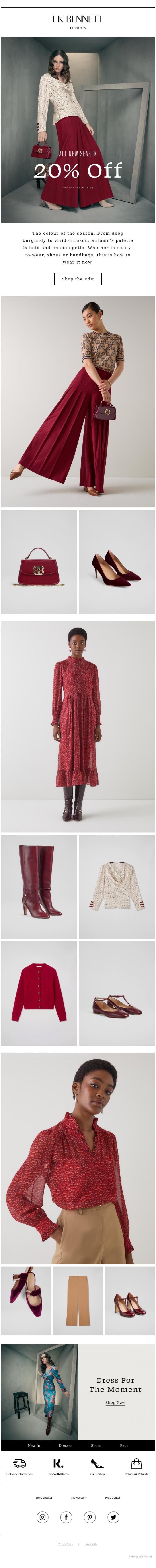 Email Design Inspiration from LK BENNETT, Enjoy 20% Off All New Season