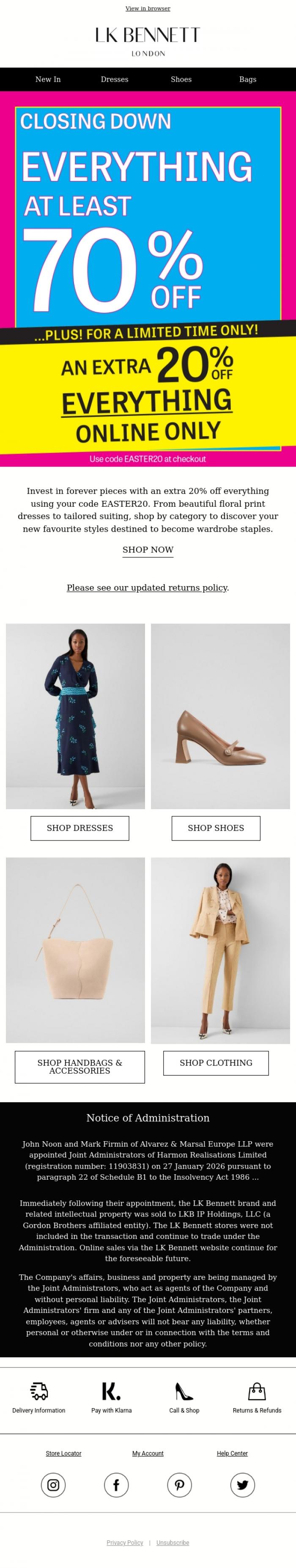 Email Design Inspiration from LK BENNETT, Shop By Category With An Extra 20% Off