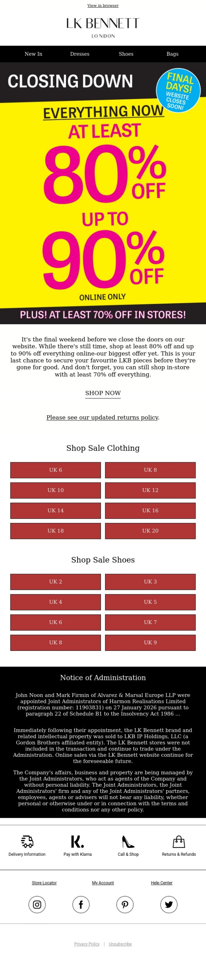 Email Design Inspiration from LK BENNETT, FINAL WEEKEND | Up To 90% Off Everything
