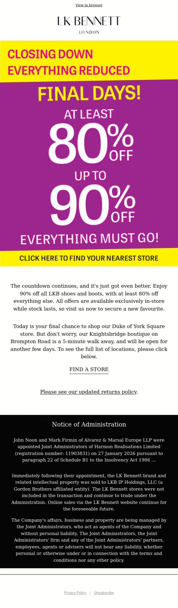 Email Design Inspiration from LK BENNETT, Now 90% Off All Shoes & Boots In-Store