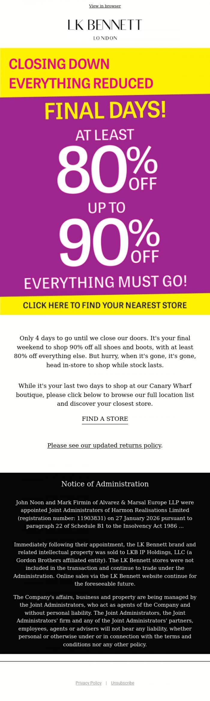 Email Design Inspiration from LK BENNETT, FINAL WEEKEND | 4 Days Left to Shop LKB Stores