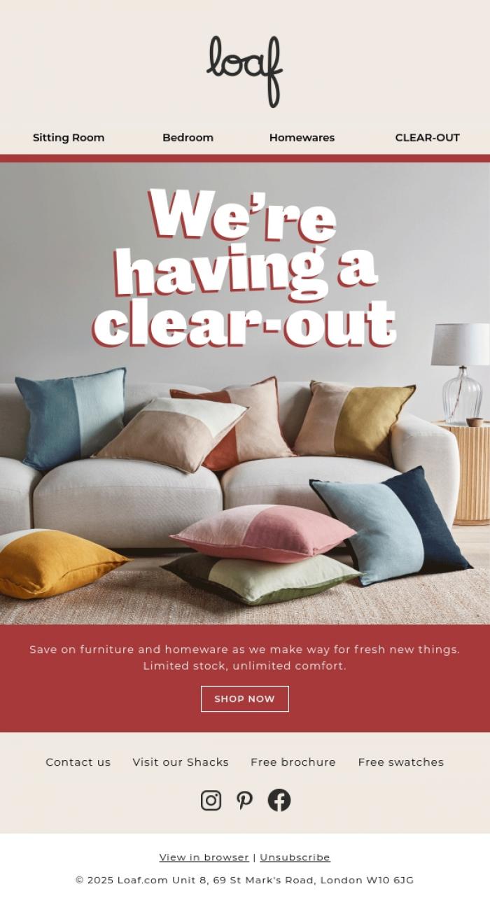Email Design Inspiration from Loaf, It's clear-out time