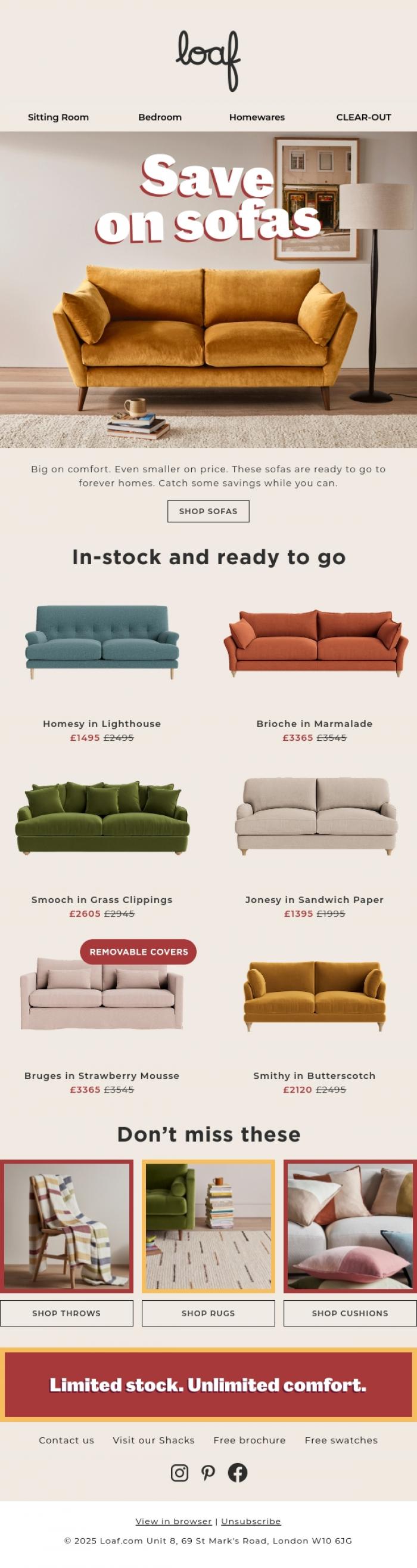 Email Design Inspiration from Loaf, Sofa savings are go