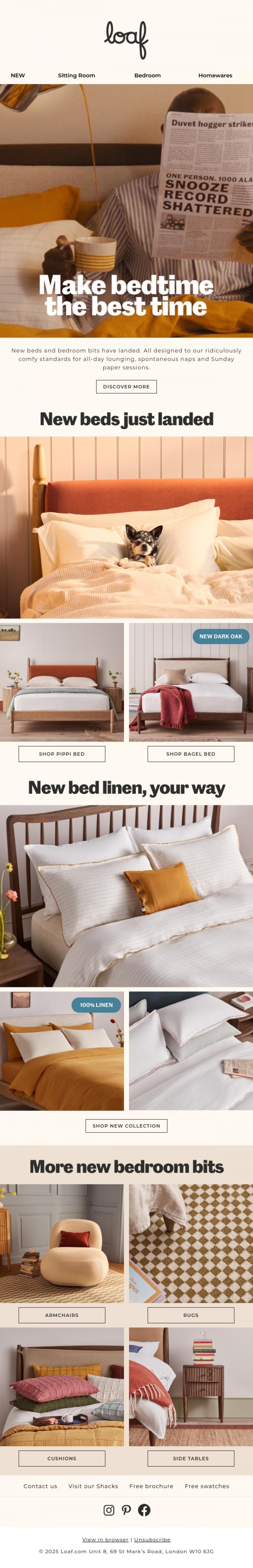 Email Design Inspiration from Loaf, NEW beds and bedroom bits are here 📍