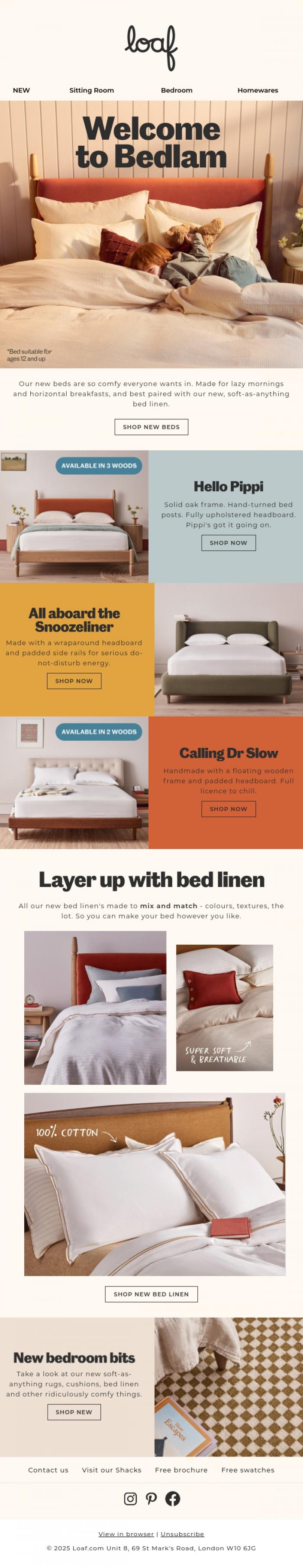 Email Design Inspiration from Loaf, NEW beds are in 💤