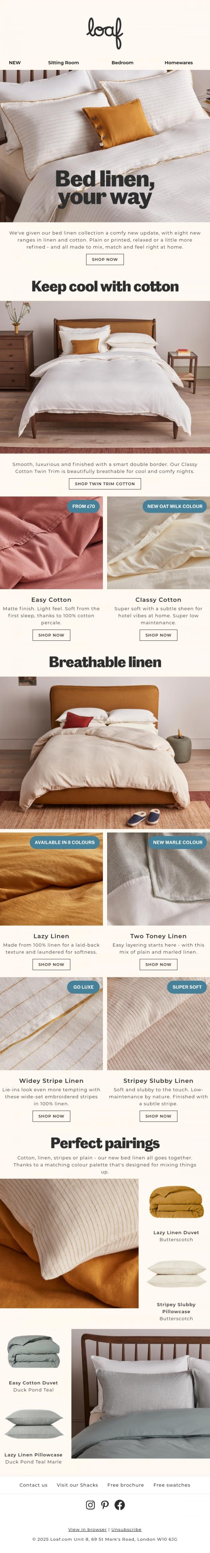 Email Design Inspiration from Loaf, NEW bed linen has landed