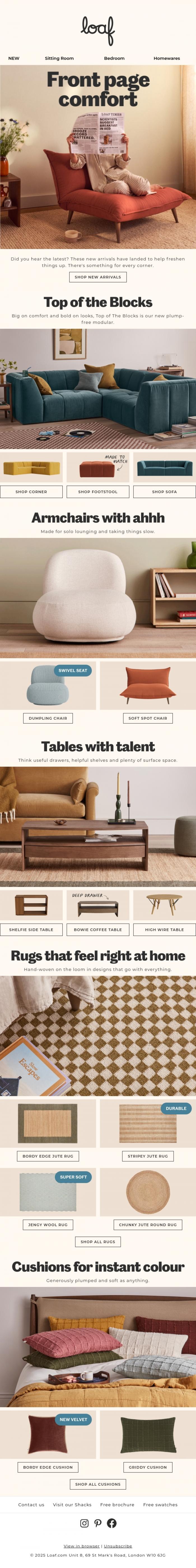 Email Design Inspiration from Loaf, NEW(S) just in: Comfort levels rising