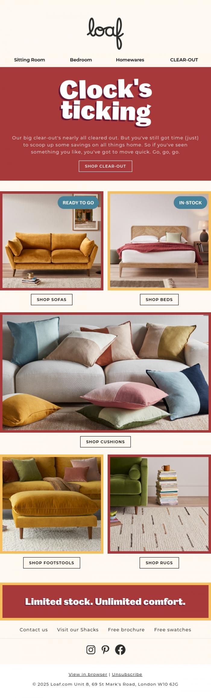 Email Design Inspiration from Loaf, Clear-out's ending soon 🚨