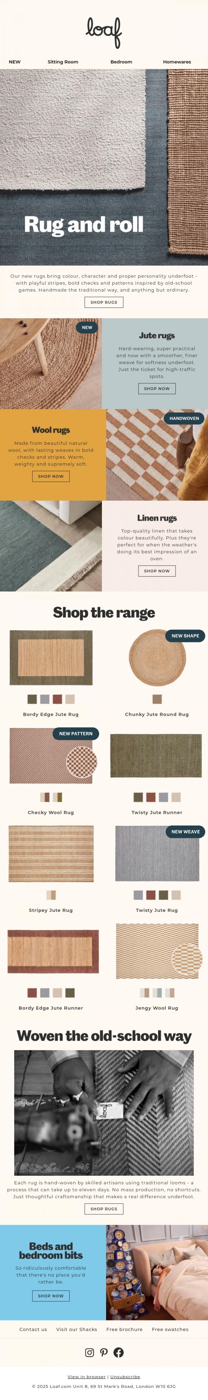 Email Design Inspiration from Loaf, Say no to boring rugs
