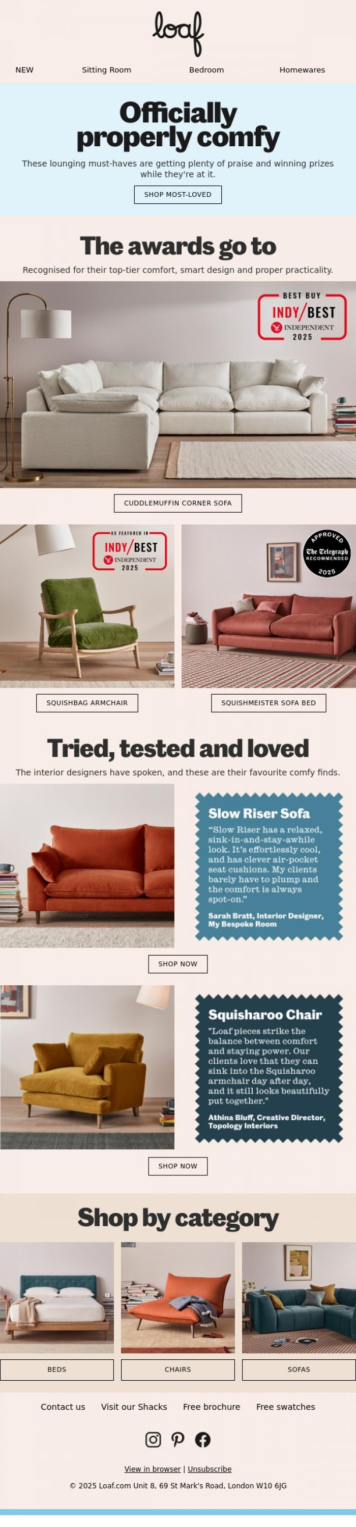 Email Design Inspiration from Loaf, Top marks for comfort
