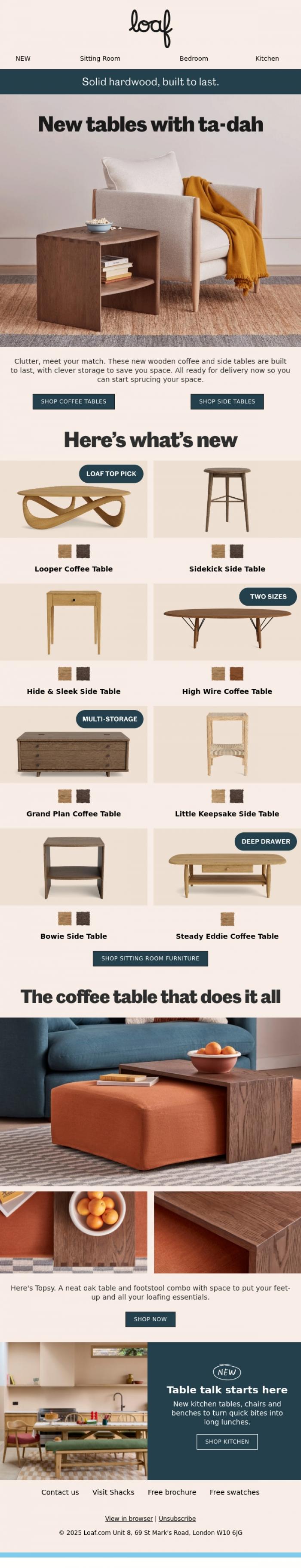 Email Design Inspiration from Loaf, NEW tables with talent