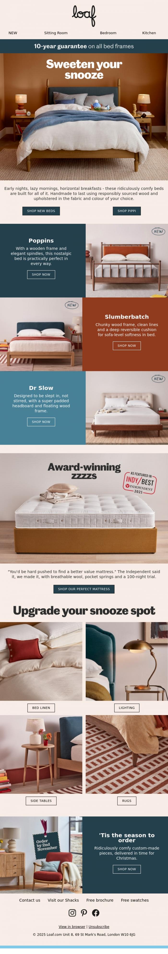 Email Design Inspiration from Loaf, NEW beds for snooze seekers 💤