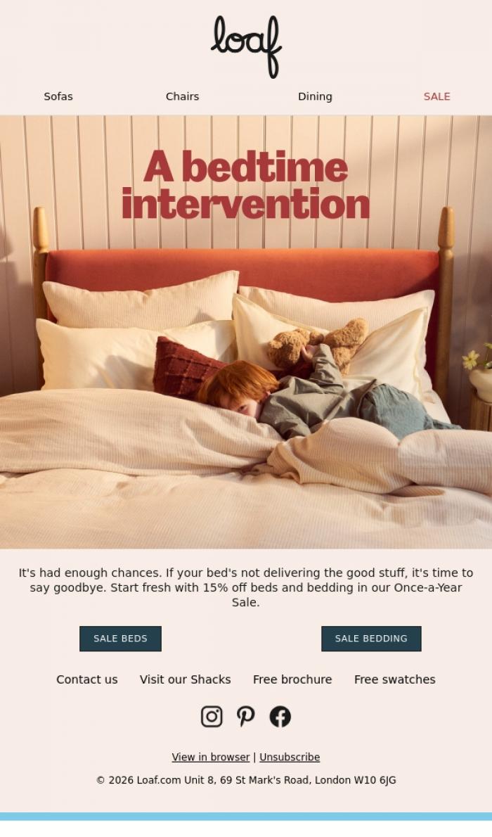 Email Design Inspiration from Loaf, We need to talk about your bed