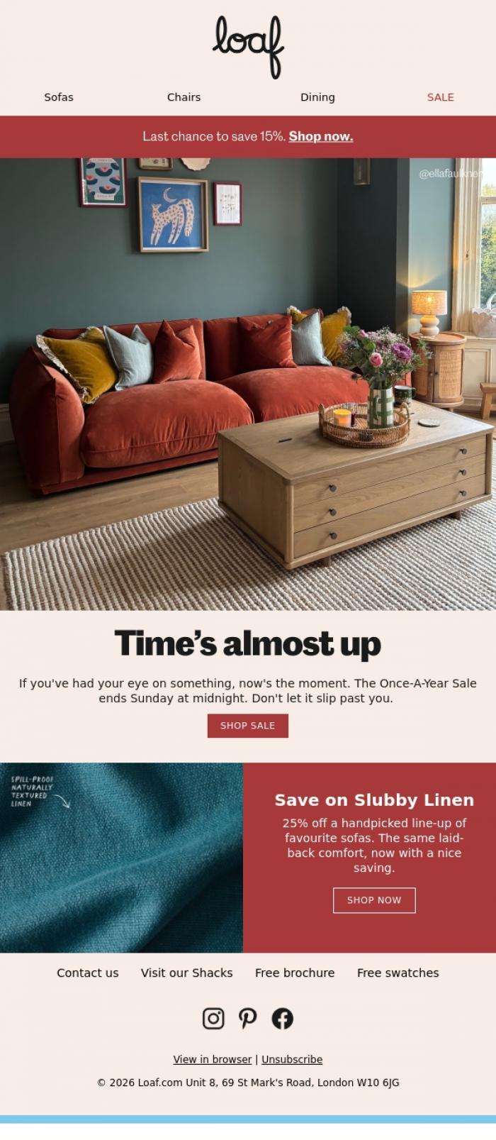 Email Design Inspiration from Loaf, Last chance to save 15%