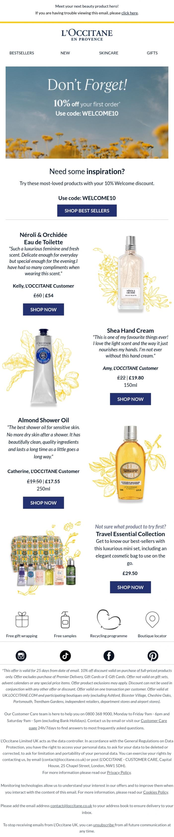 Email Design Inspiration from L'Occitane, Your exclusive discount to spend with us