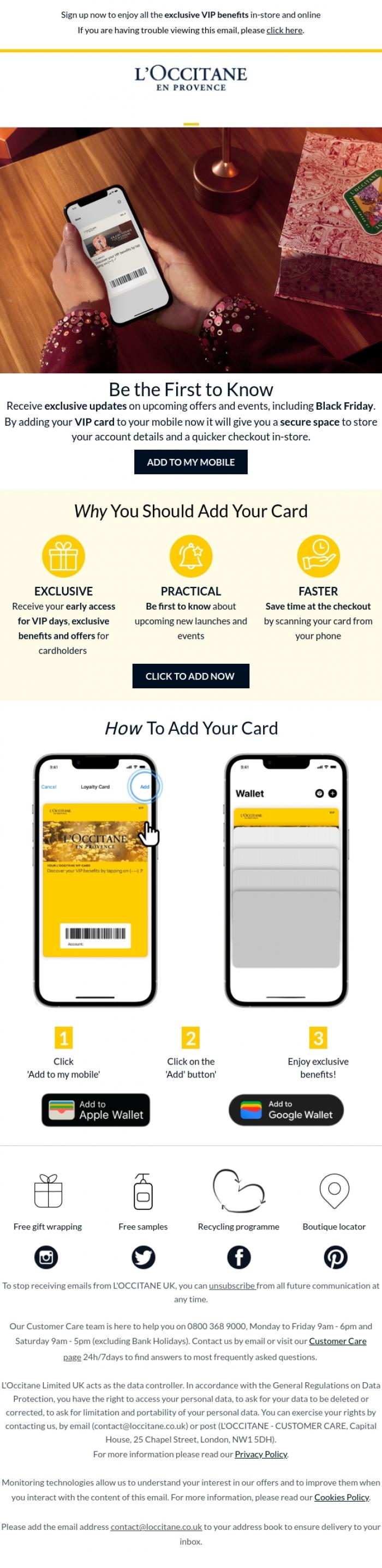 Email Design Inspiration from L'Occitane, Your VIP Card in This Email