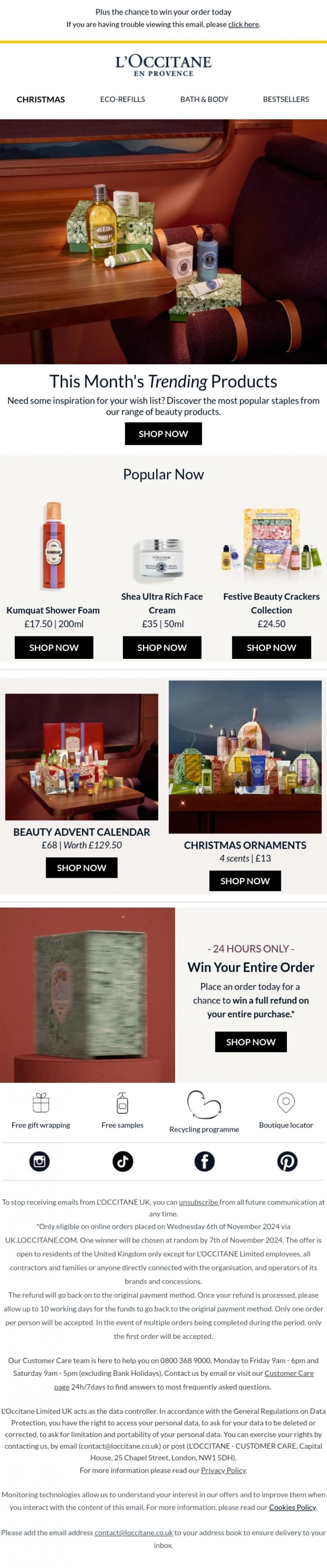 Email Design Inspiration from L'Occitane, Trending: Products For Your Wish List