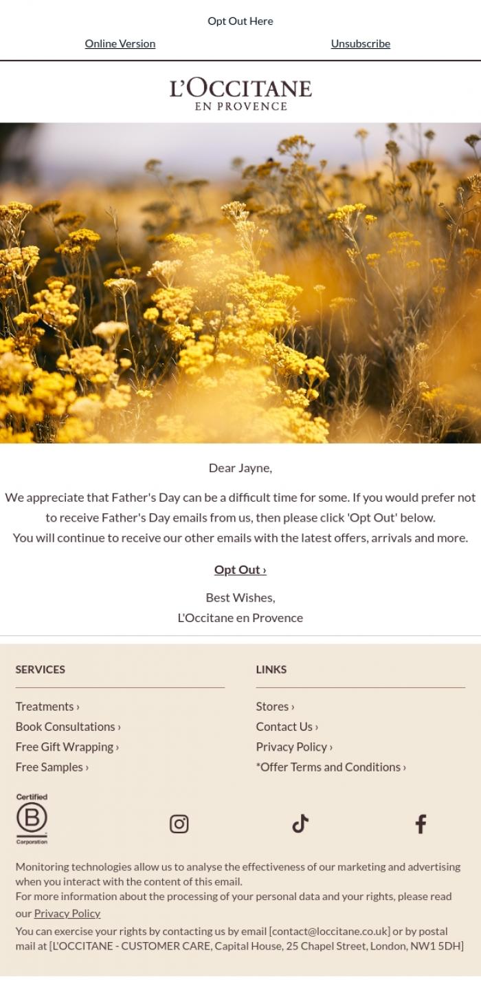 Email Design Inspiration from L'Occitane en Provence, Prefer Not to Hear About Father's Day?